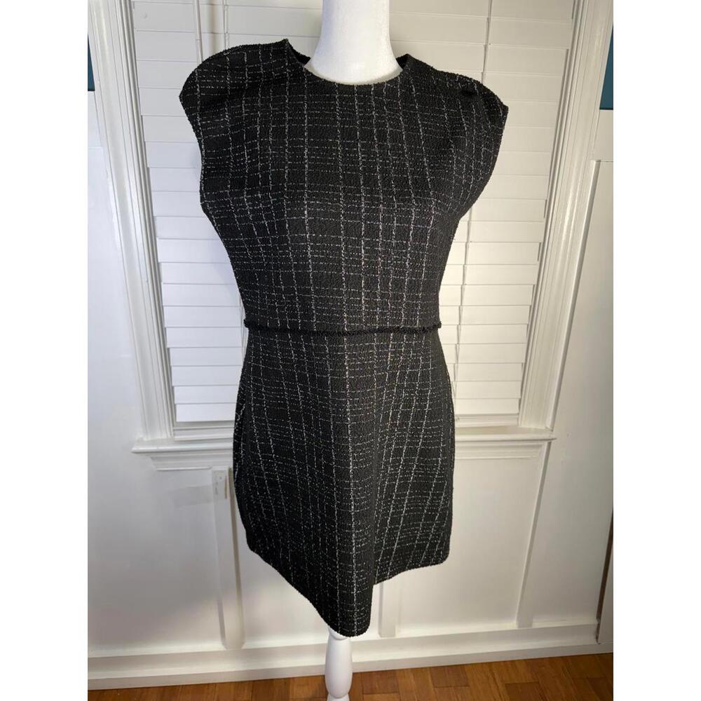 Zara Black Tweed Cap Sleeve Dress Size Large
